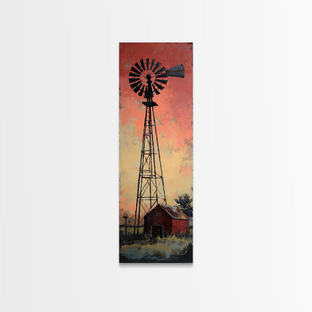 Windmill Silhouette at Sunset Framed Canvas Print, Farmhouse Art, Modern Decor, Farmhouse Decor, Fine Art, Harvest, Home Decor, FAR-1x3-53