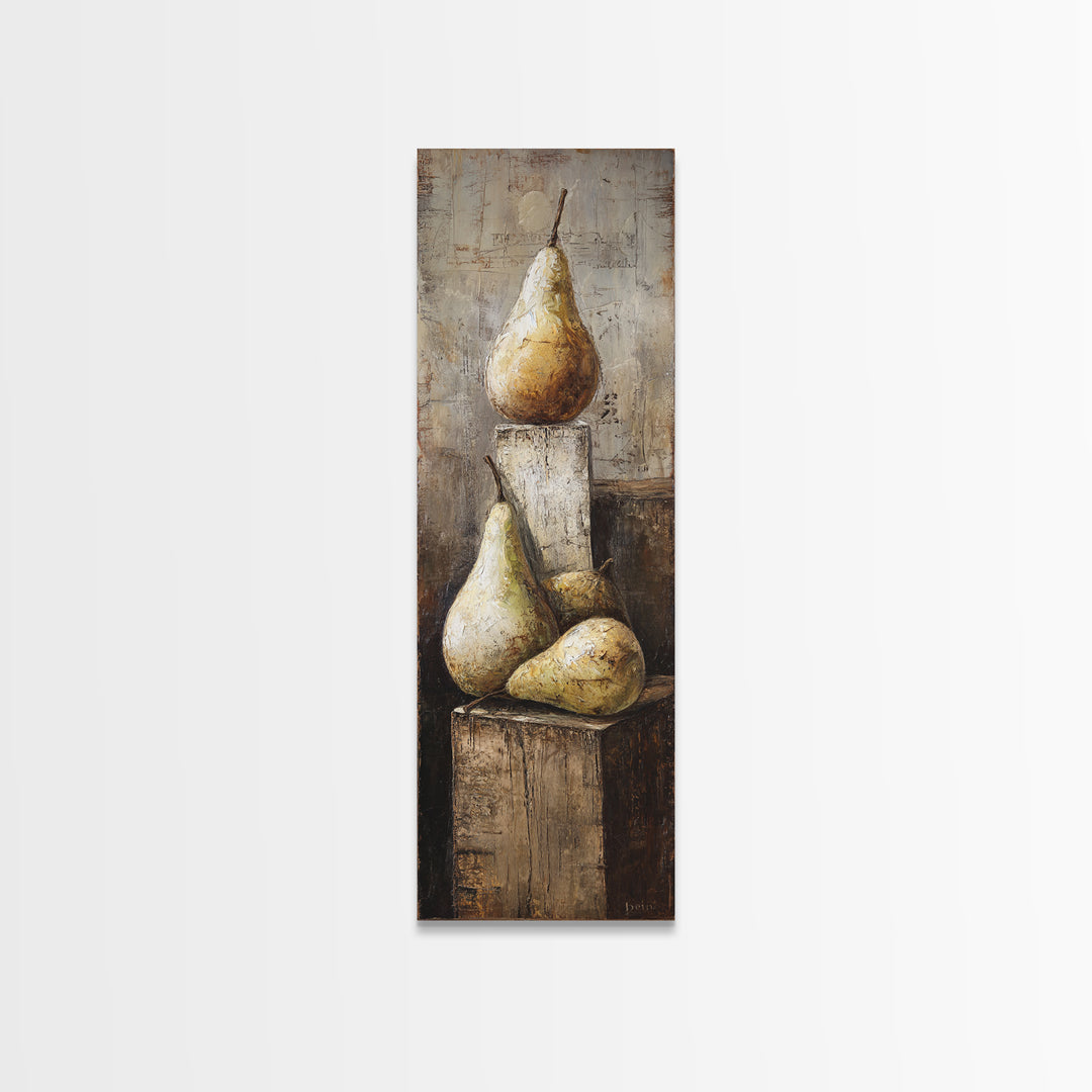Rustic Pear Still Life on Plank Wood Canvas Print, Farmhouse Art, Digital Print, Farmhouse Decor, Oil Painting, Harvest, FAR-1x3-55
