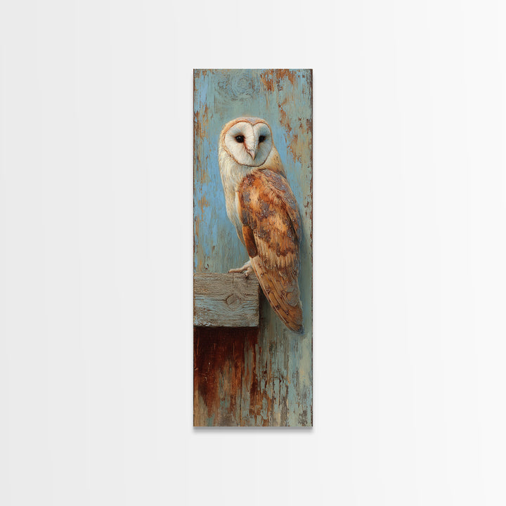 Barn Owl Perched on Aged Wood Canvas Print, Farmhouse Art, Printable Art, Farmhouse Decor, Harvest, Landscape Painting, FAR-1x3-59