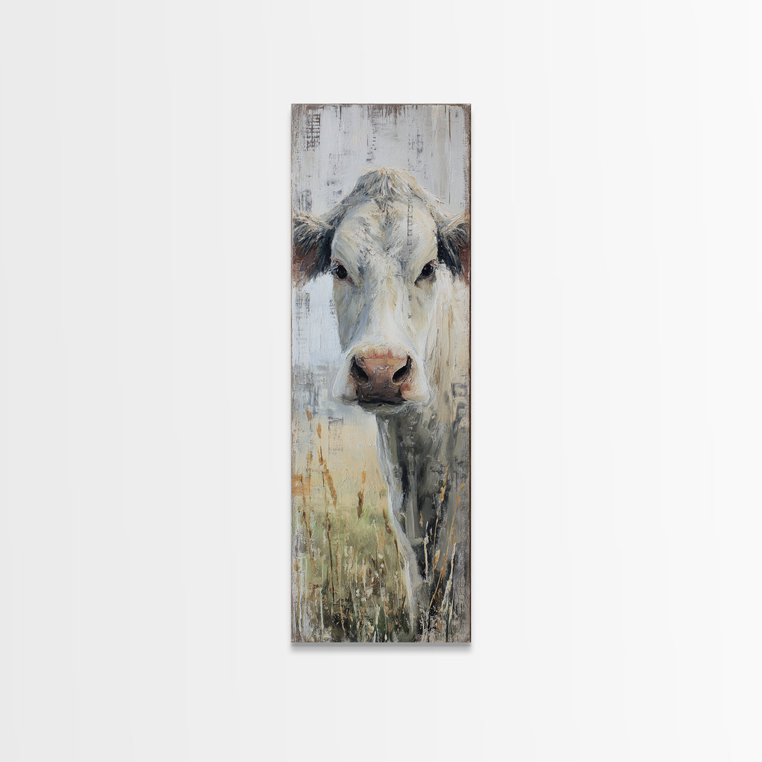 White Cow Portrait Framed Canvas Print, Farmhouse Art, Textured Painting, Farmhouse Decor, Fine Art, Harvest, Oil Painting, FAR-1x3-61