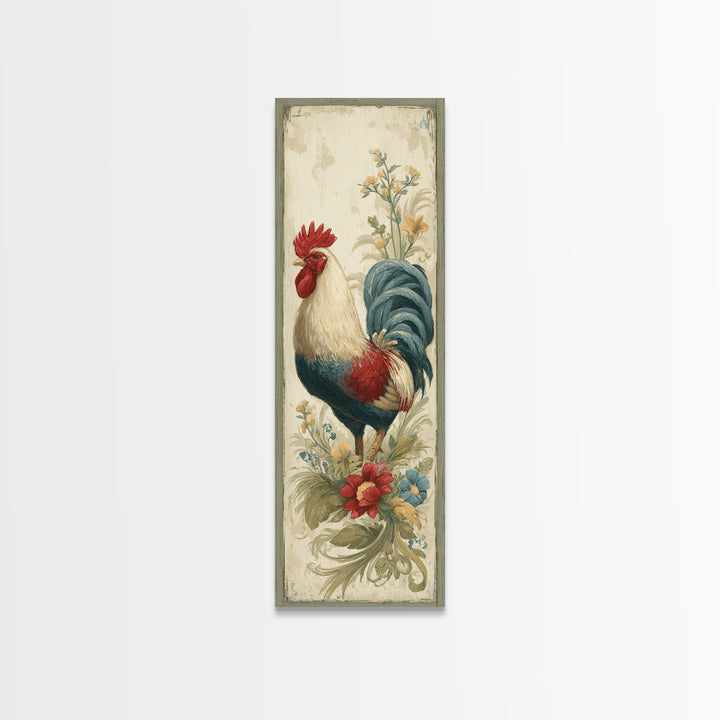 Rooster Painted in Cheerful Folk Colors Framed Canvas Print, Farmhouse Art, Digital Wall Art, Farmhouse Decor, Harvest, FAR-1x3-64