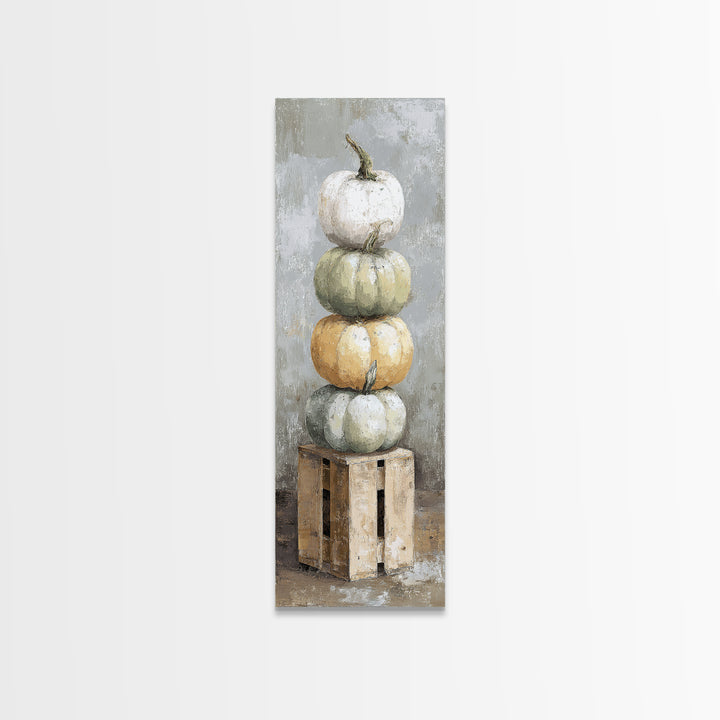 Pumpkins Stacked on a Wooden Crate Canvas Print, Farmhouse Art, Digital Prints, Farmhouse Decor, Harvest, Watercolor Painting, FAR-1x3-73
