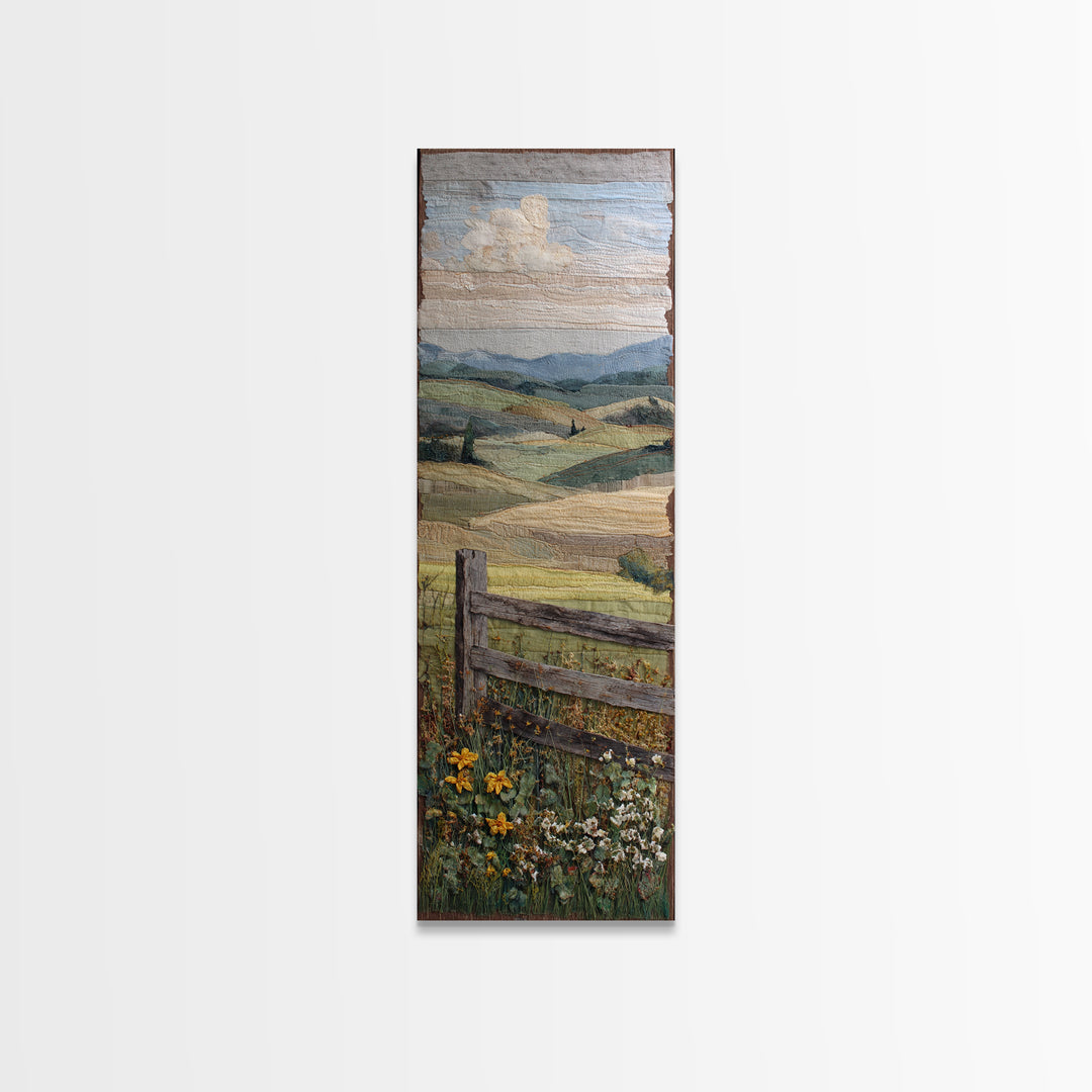 Country Landscape with Fence and Rolling Hills Framed Canvas Print, Farmhouse Art, Downloadable Art, Farmhouse Decor, Harvest, FAR-1x3-74