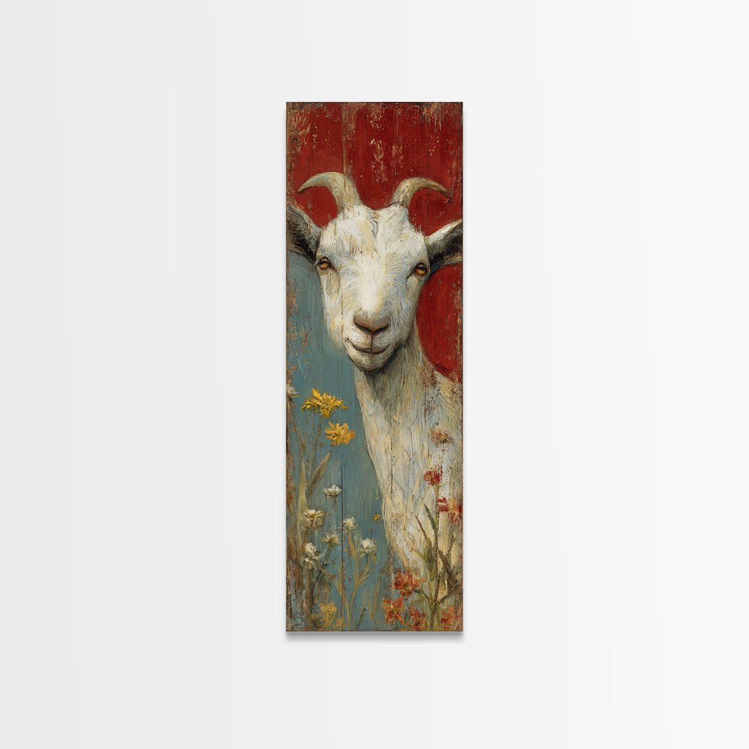 Goat Portrait with Playful Expression Canvas Print, Farmhouse Art, Botanical Art, Farmhouse Decor, Fine Art, Harvest, FAR-1x3-78