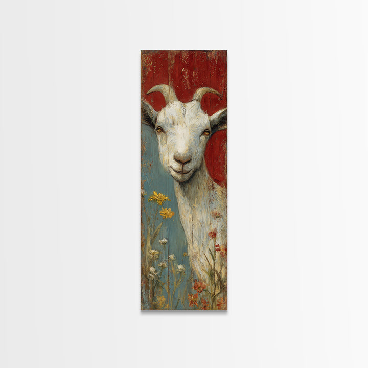 Goat Portrait with Playful Expression Canvas Print, Farmhouse Art, Botanical Art, Farmhouse Decor, Fine Art, Harvest, FAR-1x3-78