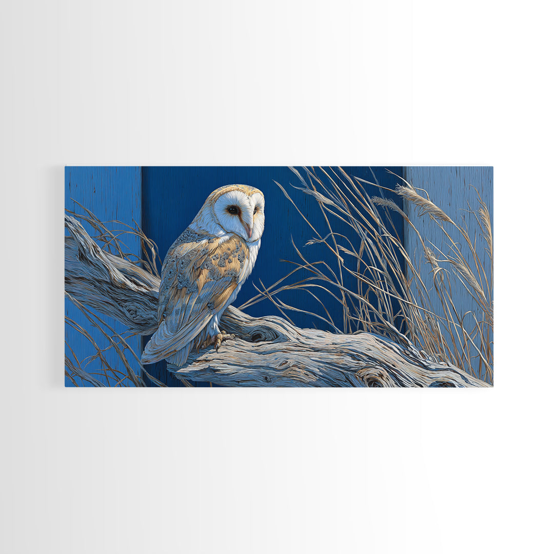 Barn Owl Perched on Aged Wood Framed Canvas Print, Farmhouse Art, Digital Prints, Farmhouse Decor, Fine Art, Harvest, FAR-2x1-43