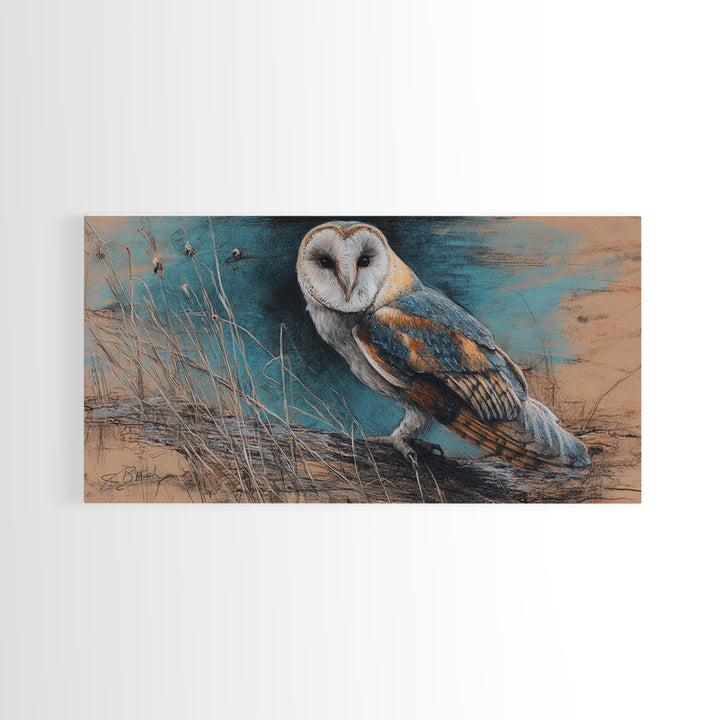 Barn Owl Perched on Aged Wood Framed Canvas Print, Farmhouse Art, Landscape Art, Farmhouse Decor, Fine Art, Harvest, FAR-2x1-67