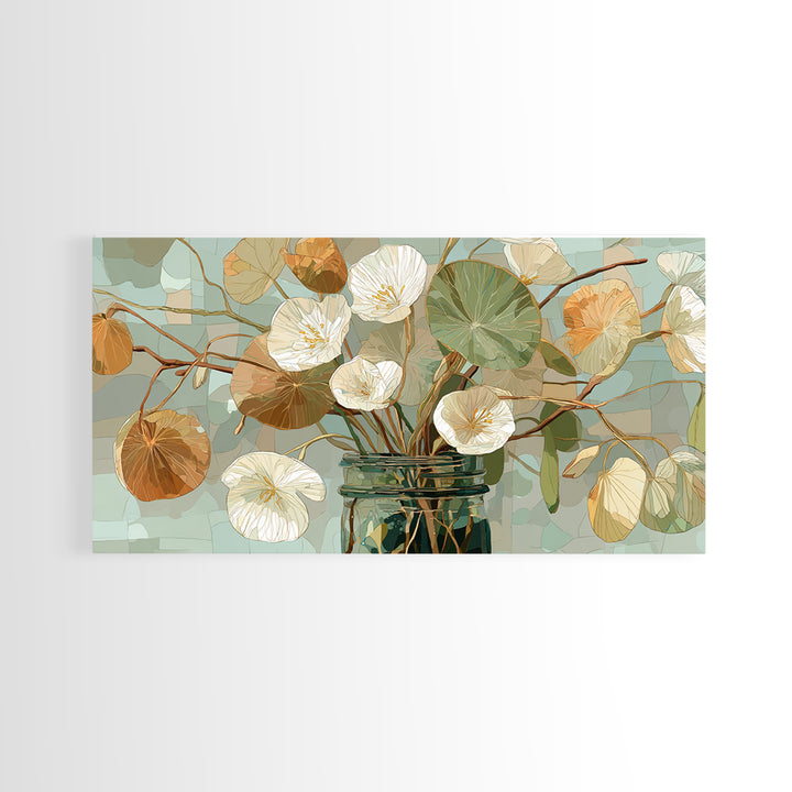 Pumpkins Stacked on a Wooden Crate Framed Canvas Print, Farmhouse Art, Oil Painting, Farmhouse Decor, Watercolor Art, Harvest, FAR-2x1-81