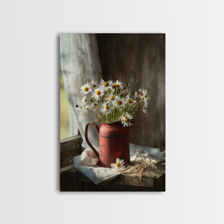 Old Milk Can Framed Canvas Print, Farmhouse Art, Art Prints, Farmhouse Decor, Oil Painting, Harvest, Sage Green Wall Art, FAR-2x3-20
