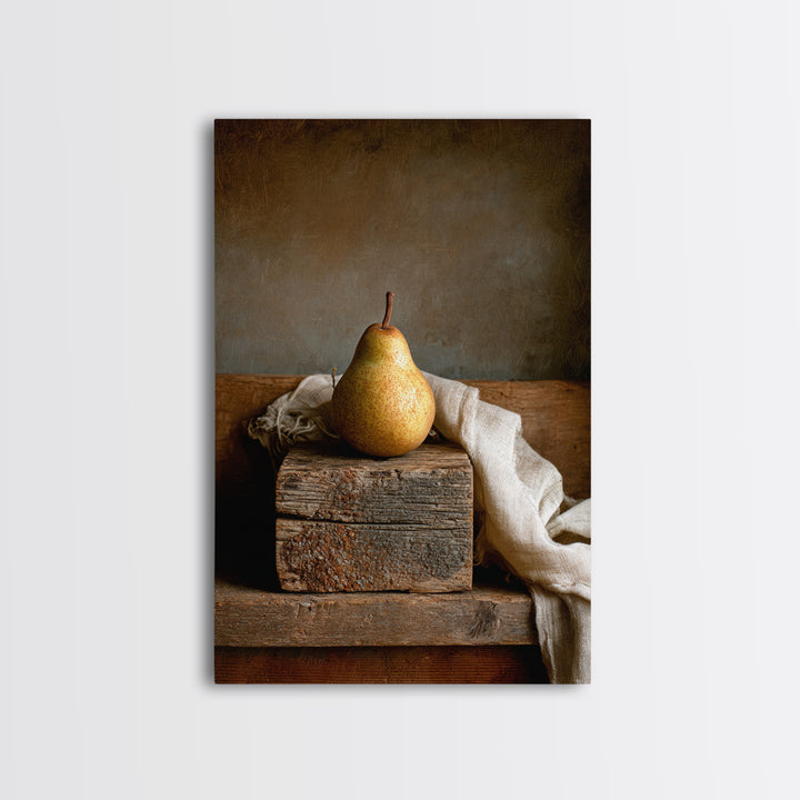 Rustic Pear Still Life on Plank Wood Canvas Print, Farmhouse Art, Fine Art Print, Farmhouse Decor, Watercolor Art, Harvest, FAR-2x3-27