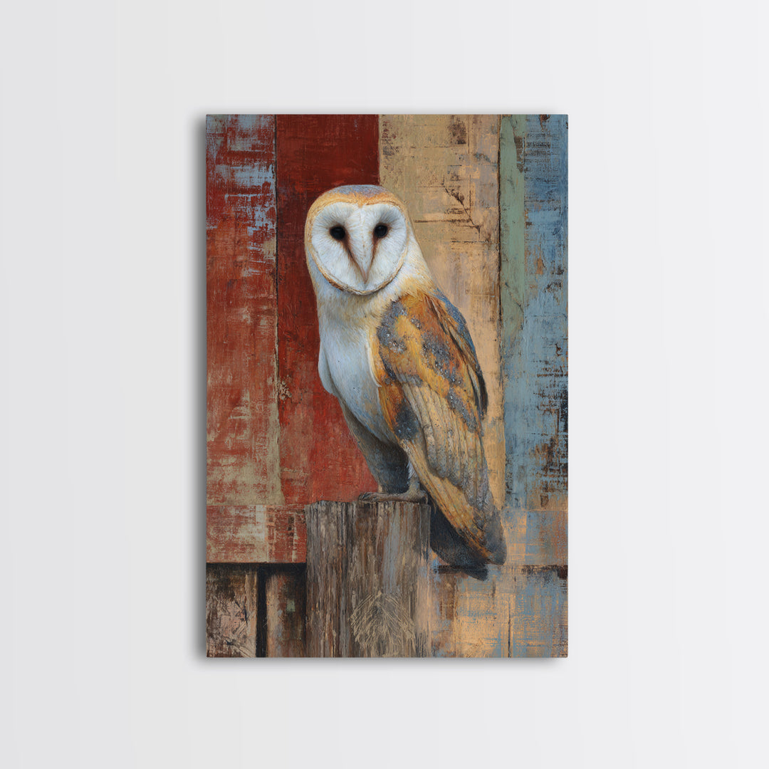 Barn Owl Perched on Aged Wood Canvas Print, Farmhouse Art, Statement Artwork, Farmhouse Decor, Fine Art, Harvest, Wall Decor, FAR-2x3-31