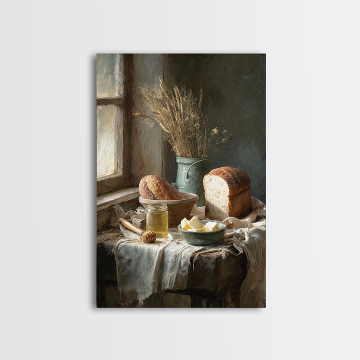Fresh Bread Honey and Butter Still Life Canvas Print, Farmhouse Art, Gallery Wall, Farmhouse Decor, Fine Art, Harvest, FAR-2x3-32