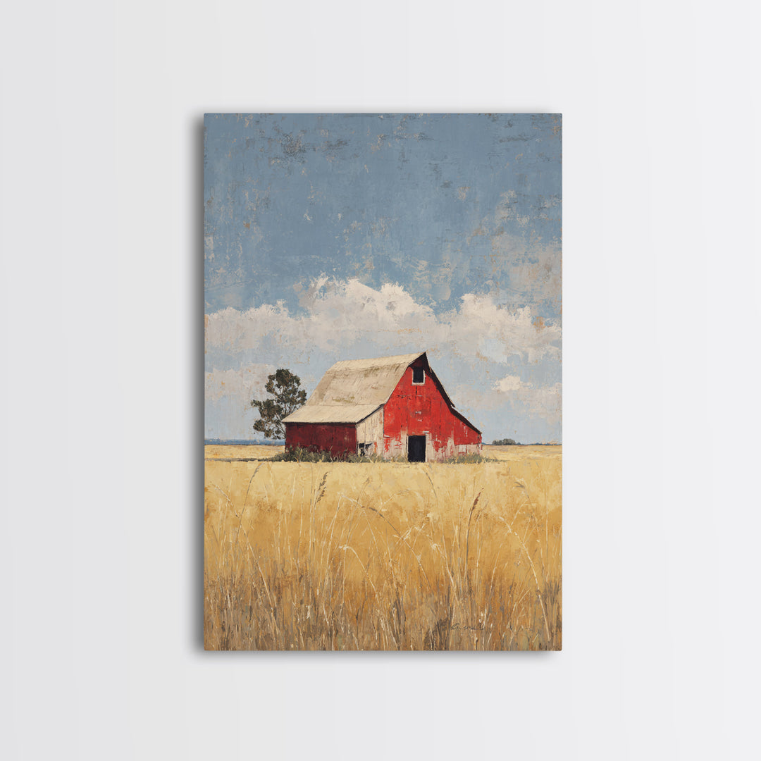 Rustic Barn in Golden Field Light Framed Canvas Print, Farmhouse Art, Contemporary Art, Farmhouse Decor, Fine Art, Harvest, FAR-2x3-34