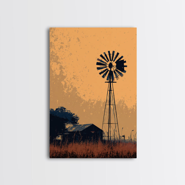Windmill Silhouette at Sunset Canvas Print, Farmhouse Art, Art Prints, Farmhouse Decor, Fine Art, Harvest, Sage Green Wall Art, FAR-2x3-49