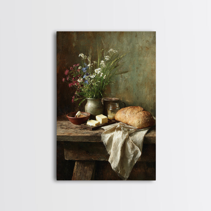 Fresh Bread Honey and Butter Still Life Framed Canvas Print, Farmhouse Art, Neutral Decor, Farmhouse Decor, Abstract Art, FAR-2x3-56