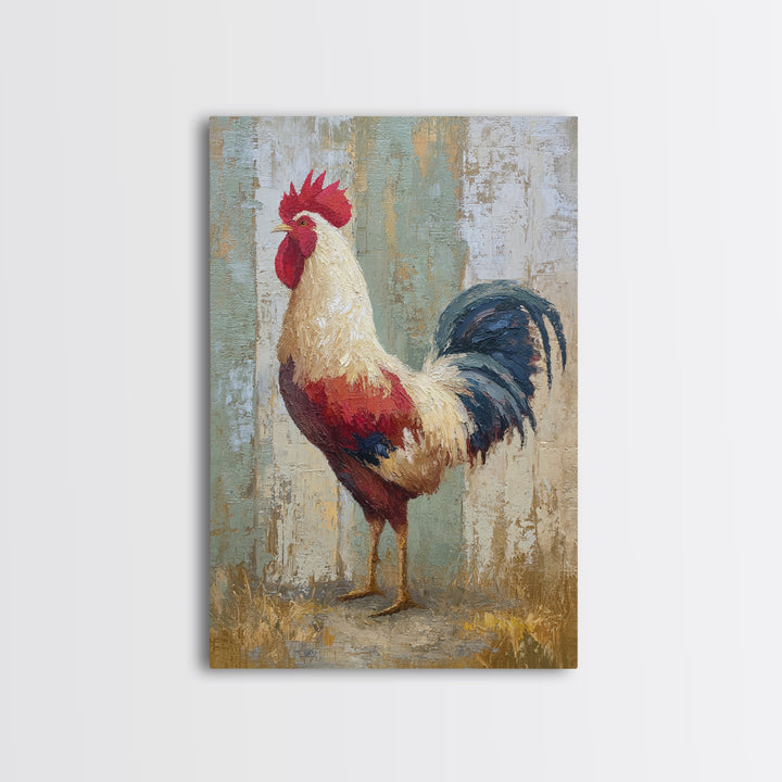Rooster Painted in Cheerful Folk Colors Framed Canvas Print, Farmhouse Art, Wall Art, Farmhouse Decor, Fine Art, Harvest, FAR-2x3-60
