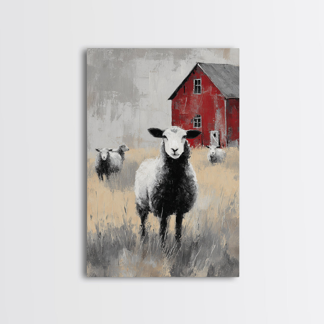 Black and White Sheep Framed Canvas Print, Farmhouse Art, Room Decor, Farmhouse Decor, Fine Art, Harvest, Printable Wall Art, FAR-2x3-64