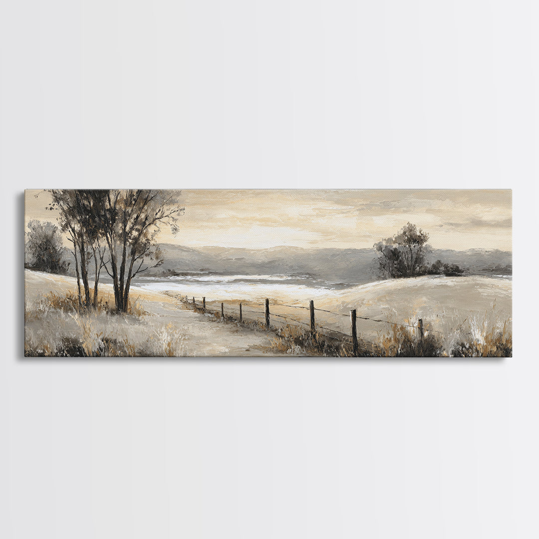 Rustic Barn in Golden Field Light Framed Canvas Print, Farmhouse Art, Oil Painting, Farmhouse Decor, Fine Art, Harvest, FAR-3x1-18
