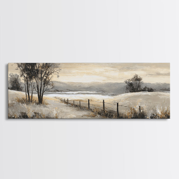 Rustic Barn in Golden Field Light Framed Canvas Print, Farmhouse Art, Oil Painting, Farmhouse Decor, Fine Art, Harvest, FAR-3x1-18