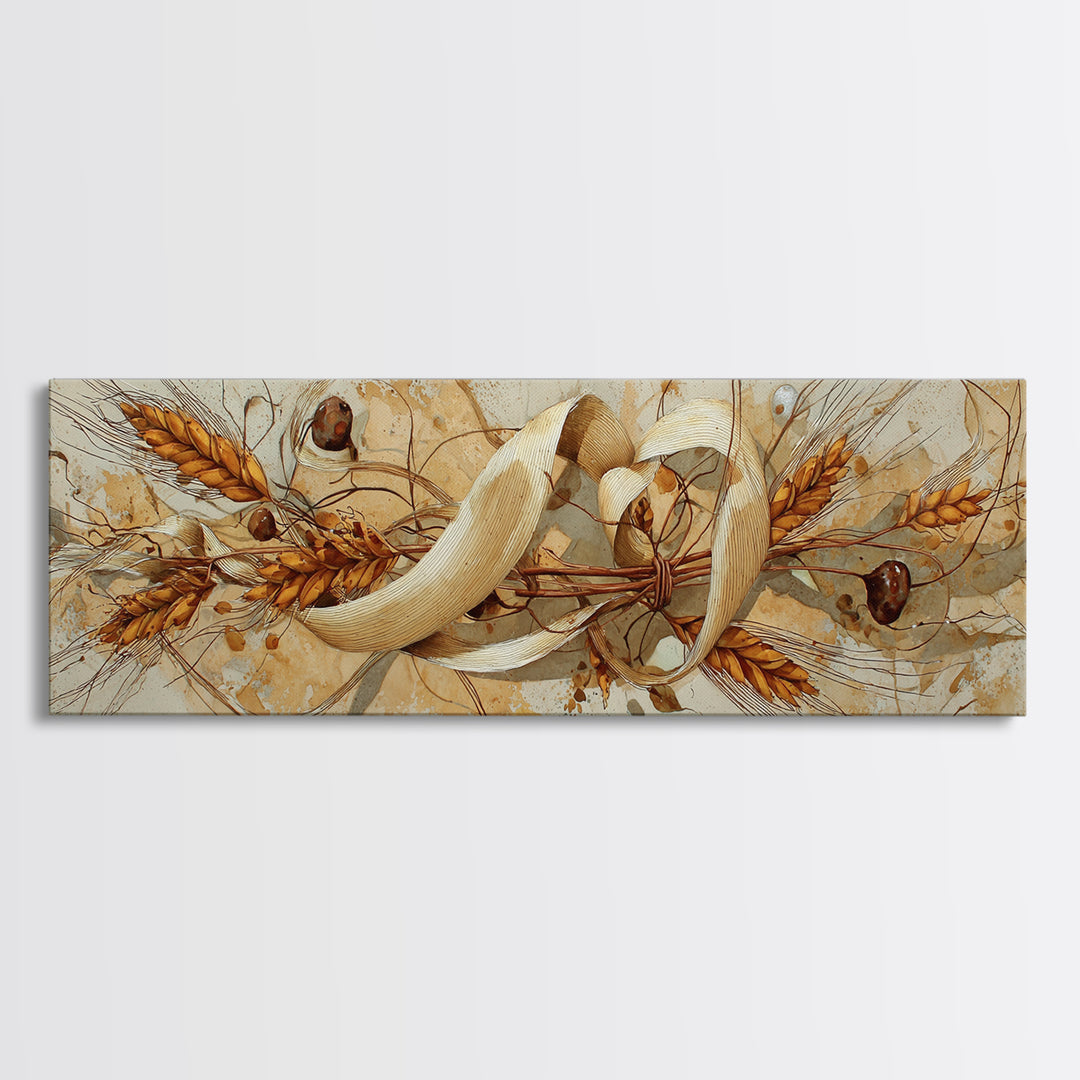 Pumpkins Stacked on a Wooden Crate Canvas Print, Farmhouse Art, Living Room Decor, Farmhouse Decor, Oil Painting, Harvest, FAR-3x1-29