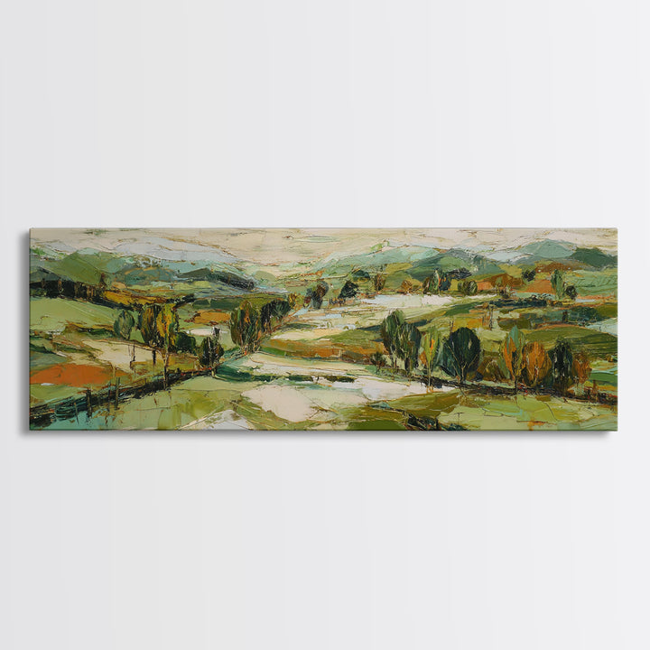 Country Landscape with Fence and Rolling Hills Canvas Print, Farmhouse Art, Floral Wall Art, Farmhouse Decor, Fine Art, Harvest, FAR-3x1-54