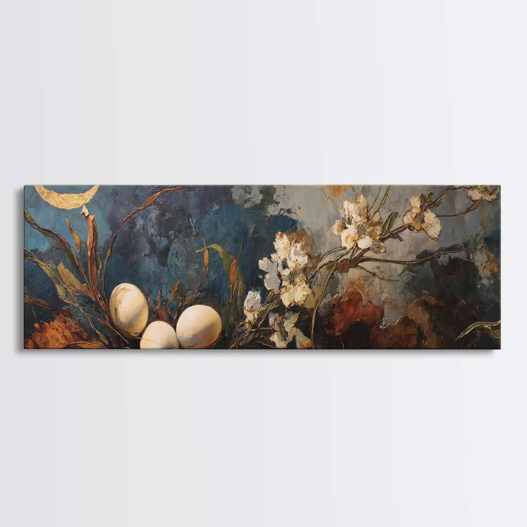 Fresh Eggs in a Wire Basket Canvas Print, Farmhouse Art, Art Print, Farmhouse Decor, Oil Painting, Harvest, Digital Art, FAR-3x1-70