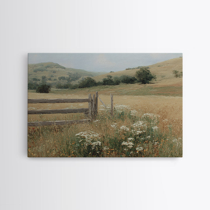 Country Landscape with Fence and Rolling Hills Canvas Print, Farmhouse Art, Printable Wall Art, Farmhouse Decor, Harvest, FAR-3x2-18