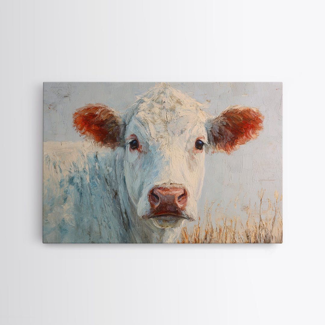 White Cow Portrait Canvas Print, Farmhouse Art, Farmhouse Wall Art, Farmhouse Decor, Fine Art, Harvest, Luxury Decor, FAR-3x2-29