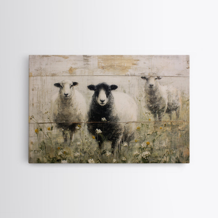 Black and White Sheep Framed Canvas Print, Farmhouse Art, Sage Green Wall Art, Farmhouse Decor, Harvest, Gallery Decor, FAR-3x2-36