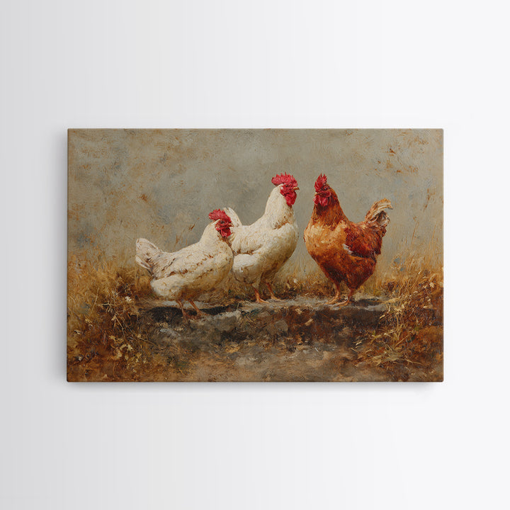 Chicken Family in a Garden Patch Canvas Print, Farmhouse Art, Downloadable Art, Farmhouse Decor, Fine Art, Harvest, FAR-3x2-43