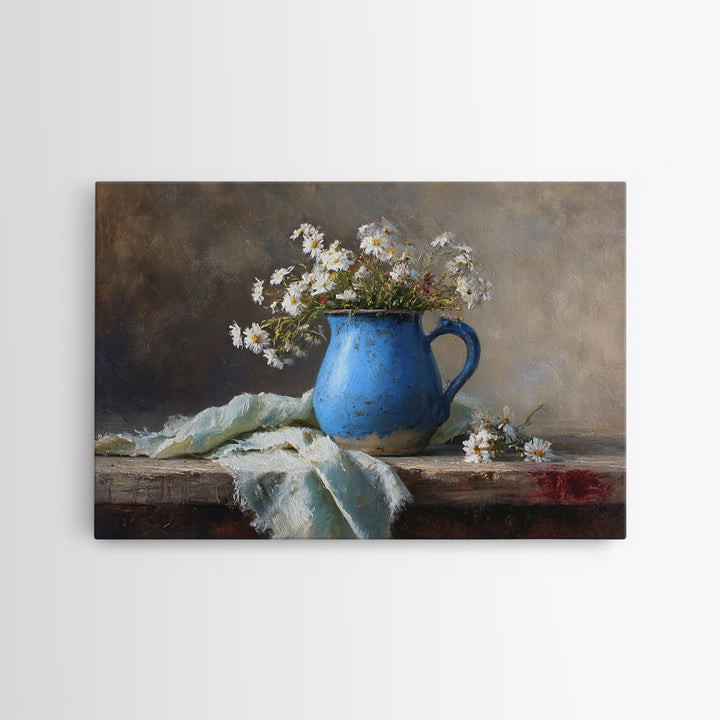 Blue Enamel Pitcher Canvas Print, Farmhouse Art, Black Wall Art, Farmhouse Decor, Harvest, Modern Decor, Fine Art Print, FAR-3x2-44