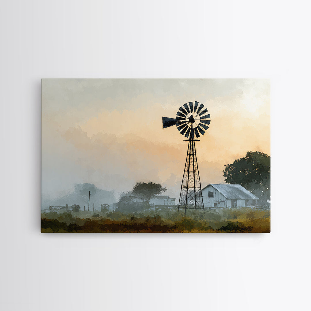 Windmill Silhouette at Sunset Framed Canvas Print, Farmhouse Art, Floral Wall Art, Farmhouse Decor, Fine Art, Harvest, FAR-3x2-45