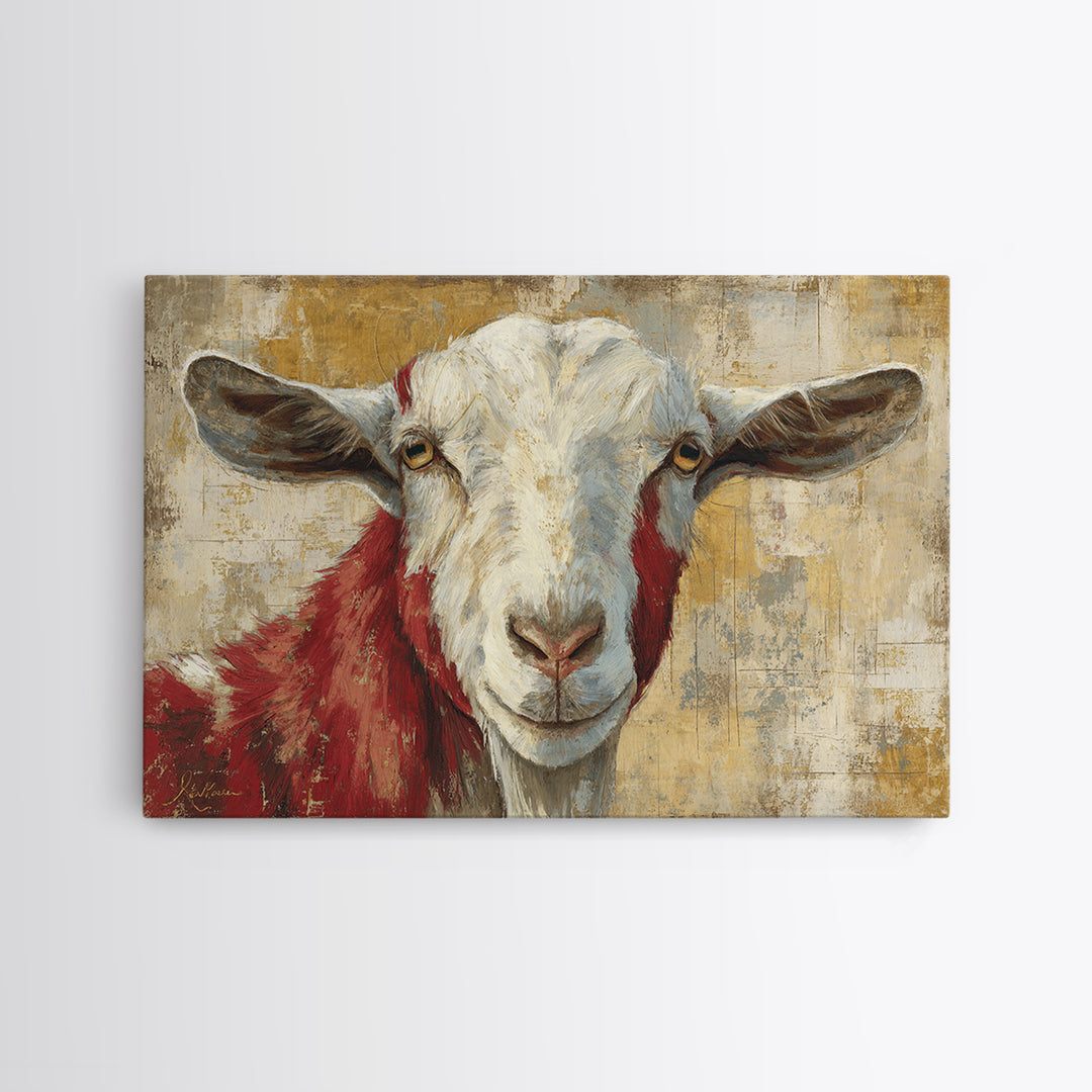 Goat Portrait with Playful Expression Framed Canvas Print, Farmhouse Art, Living Room Decor, Farmhouse Decor, Fine Art, Harvest, FAR-3x2-46