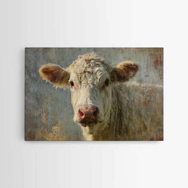 White Cow Portrait Canvas Print, Farmhouse Art, Farmhouse Wall Art, Farmhouse Decor, Fine Art, Harvest, Luxury Decor, FAR-3x2-53