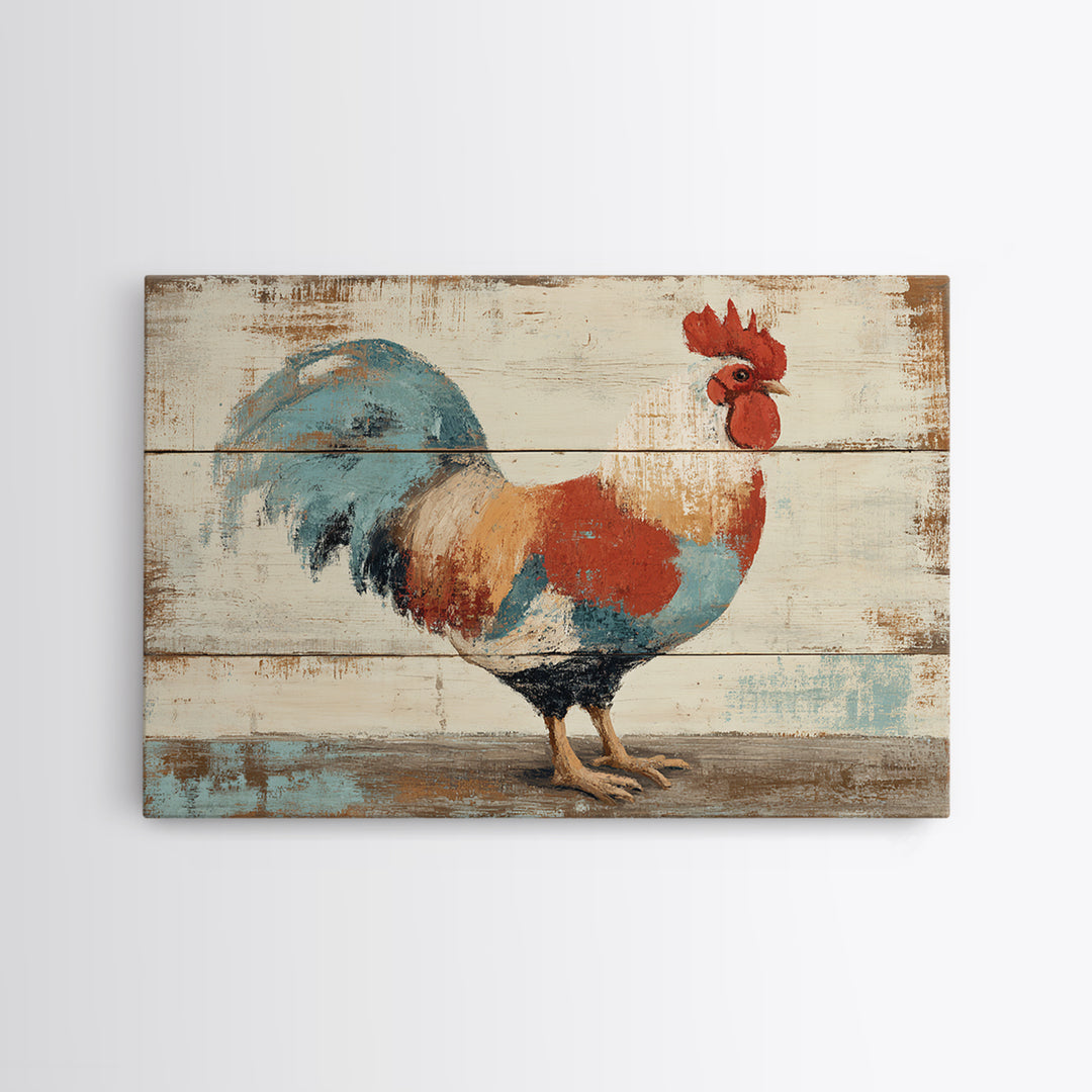Rooster Painted in Cheerful Folk Colors Canvas Print, Farmhouse Art, Downloadable Art, Farmhouse Decor, Fine Art, Harvest, FAR-3x2-56