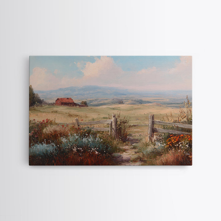Country Landscape with Fence and Rolling Hills Canvas Print, Farmhouse Art, Farmhouse Decor, Fine Art, Harvest, Gallery Wall, FAR-3x2-66