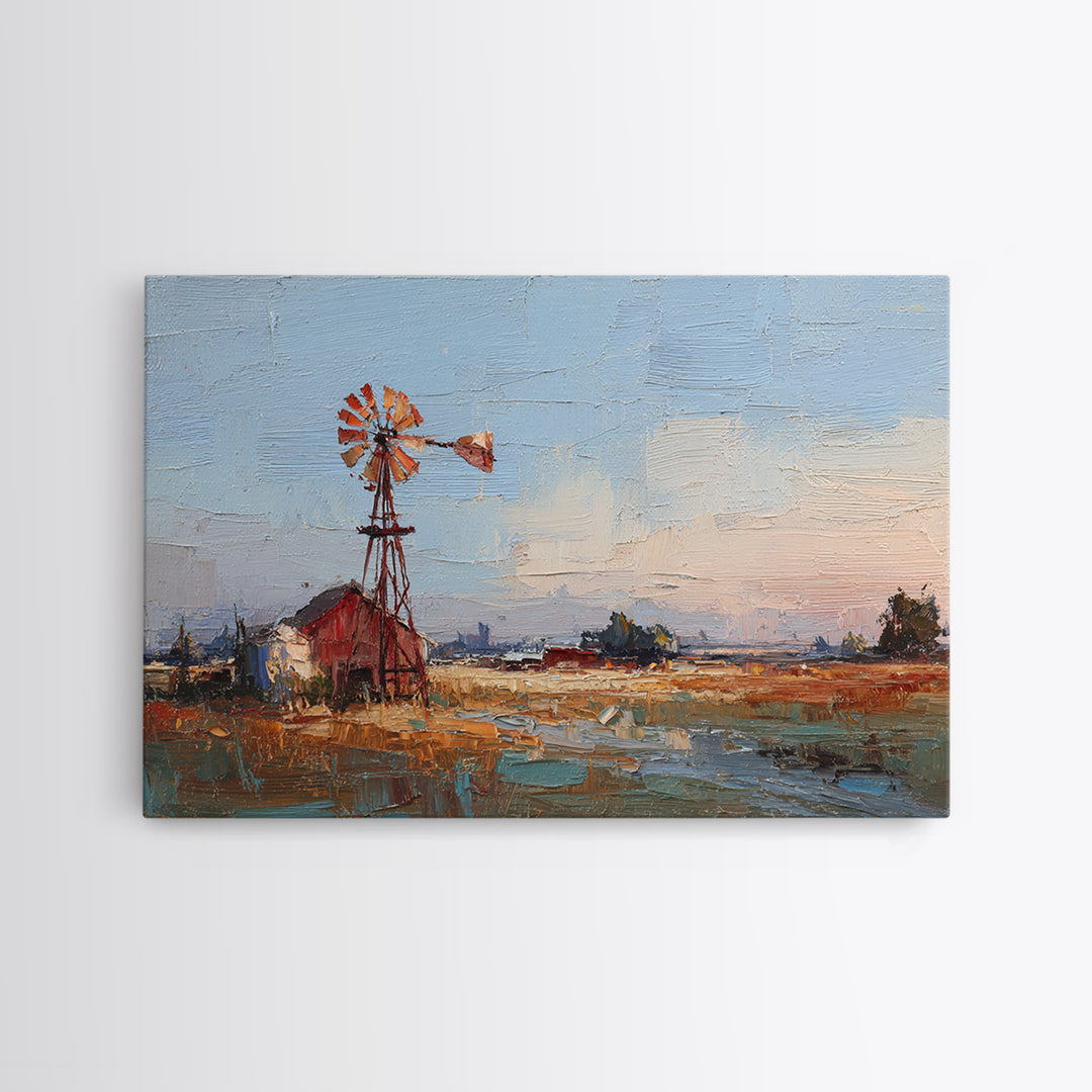 Windmill Silhouette at Sunset Framed Canvas Print, Farmhouse Art, Floral Wall Art, Farmhouse Decor, Fine Art, Harvest, FAR-3x2-69