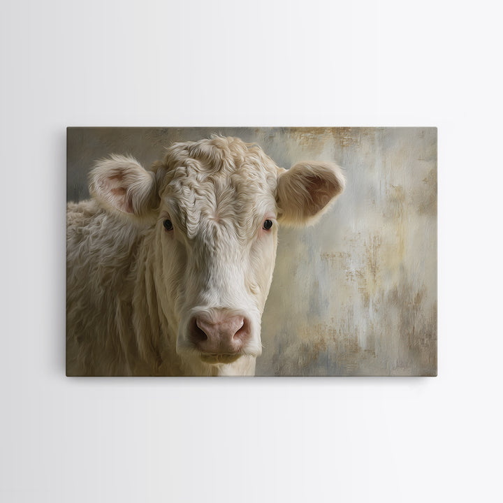 White Cow Portrait Framed Canvas Print, Farmhouse Art, Gallery Decor, Farmhouse Decor, Oil Painting, Harvest, Contemporary Art, FAR-3x2-77