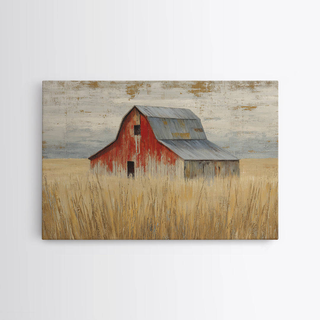 Rustic Barn in Golden Field Light Framed Canvas Print, Farmhouse Art, Botanical Prints, Farmhouse Decor, Fine Art, Harvest, FAR-3x2-78