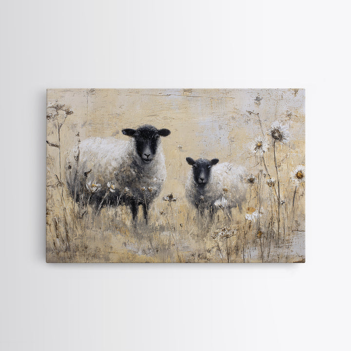 Black and White Sheep Canvas Print, Farmhouse Art, Boho Decor, Farmhouse Decor, Fine Art, Harvest, Wall Decor, Digital Prints, FAR-3x2-84