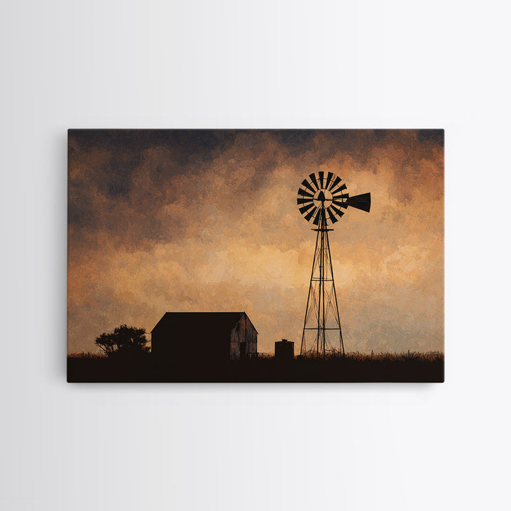 Windmill Silhouette at Sunset Canvas Print, Farmhouse Art, Downloadable Art, Farmhouse Decor, Fine Art, Harvest, FAR-3x2-93