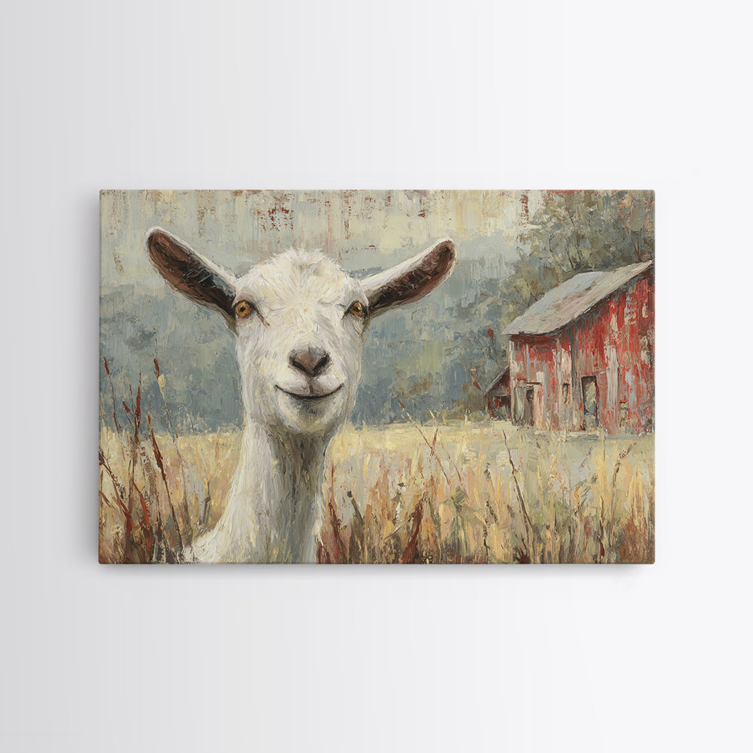 Goat Portrait with Playful Expression Canvas Print, Farmhouse Art, Black Wall Art, Farmhouse Decor, Fine Art, Harvest, FAR-3x2-94