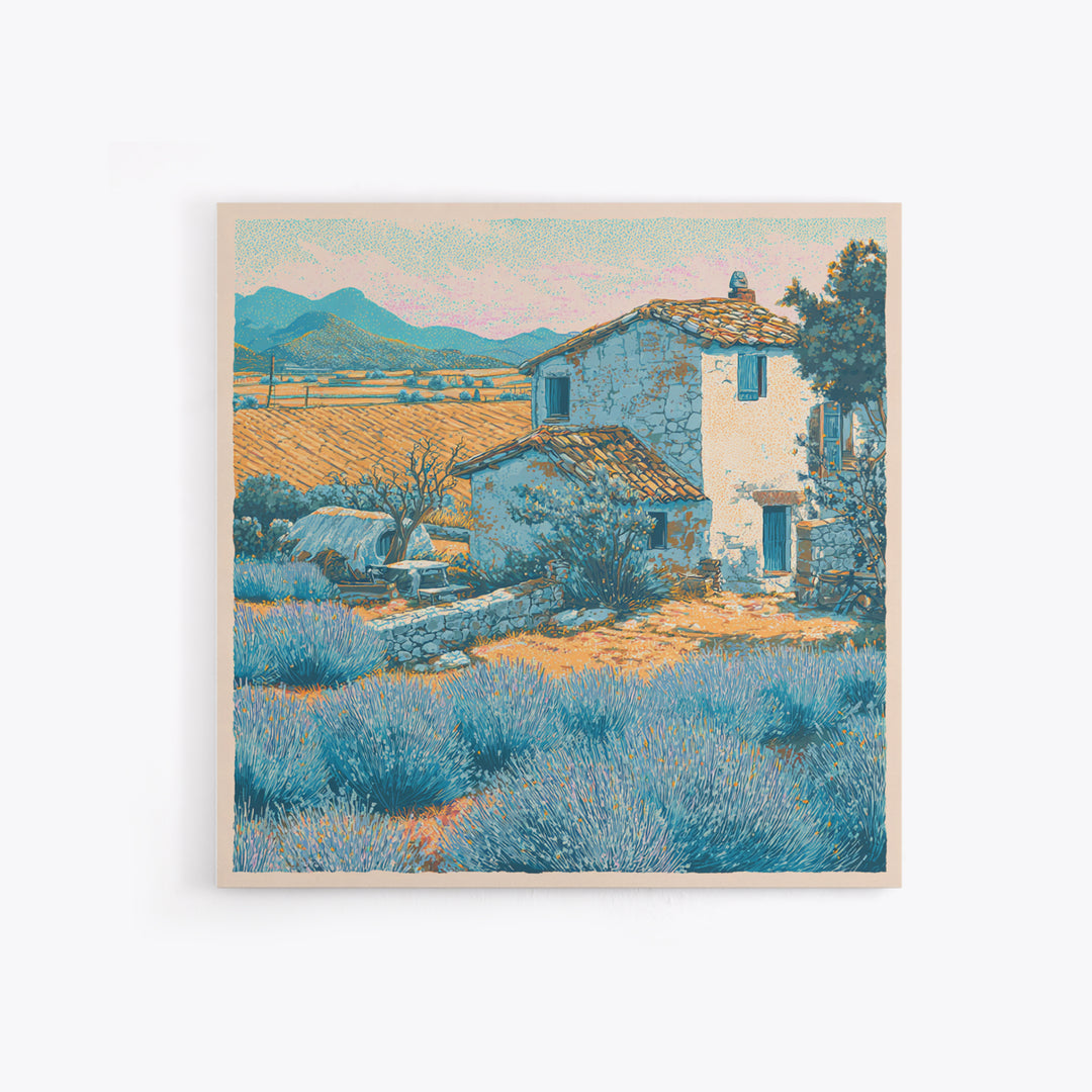 Lavender Field with Distant Stone Farmhouse Canvas Print, French Country Art, Farmhouse Wall Decor, Farmhouse Decor, Country, FCA-1x1-1