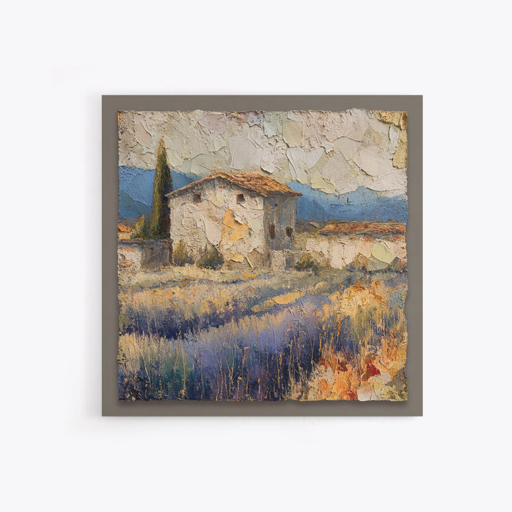Lavender Field with Distant Stone Farmhouse Canvas Print, French Country Art, Landscape Painting, Farmhouse Decor, Country, FCA-1x1-25