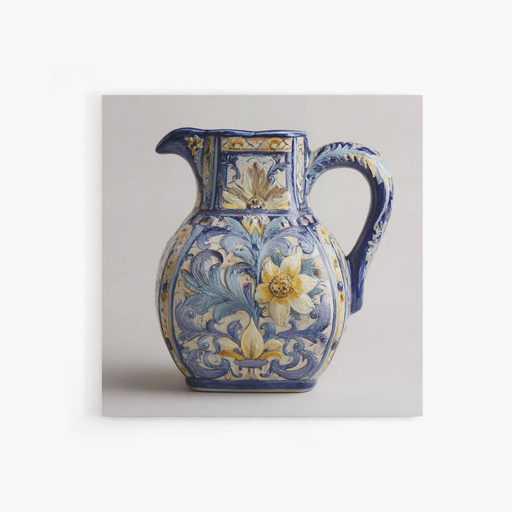 Blue and White Ceramic Pitcher Framed Canvas Print, French Country Art, Farmhouse Decor, Oil Painting, Country, FCA-1x1-27