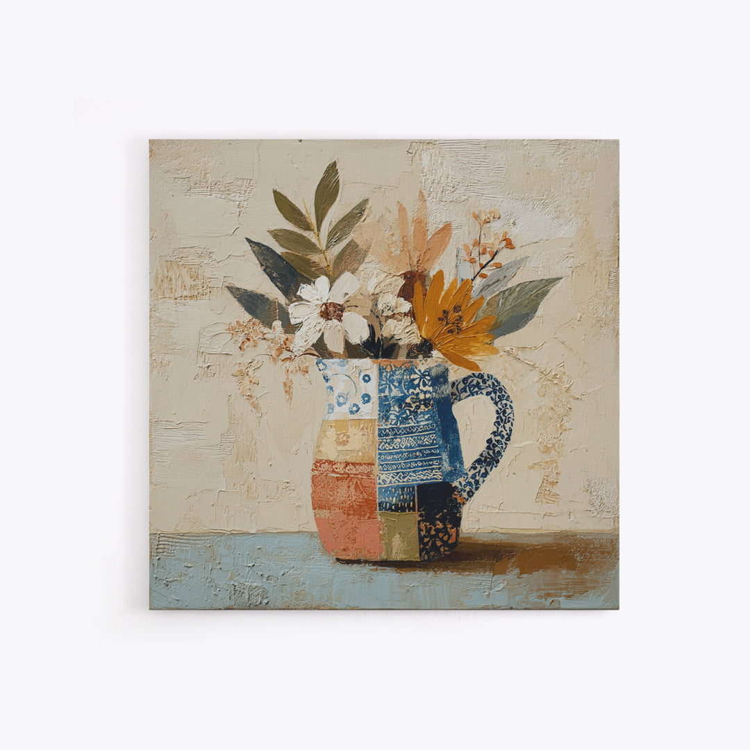 Blue and White Ceramic Pitcher Canvas Print, French Country Art, Oil Painting, Farmhouse Decor, Country, Digital Art Prints, FCA-1x1-3