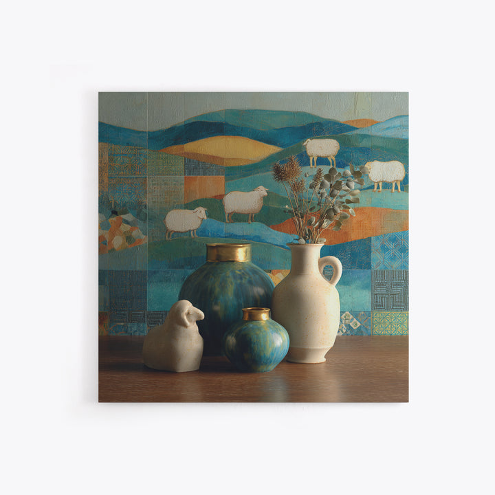 Pastoral Sheep in Rolling Countryside Framed Canvas Print, French Country Art, Floral Wall Art, Farmhouse Decor, Country, FCA-1x1-38