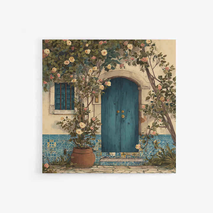 Rustic Door Covered Framed Canvas Print, French Country Art, Floral Wall Art, Farmhouse Decor, Fine Art, Country, Gallery Decor, FCA-1x1-41