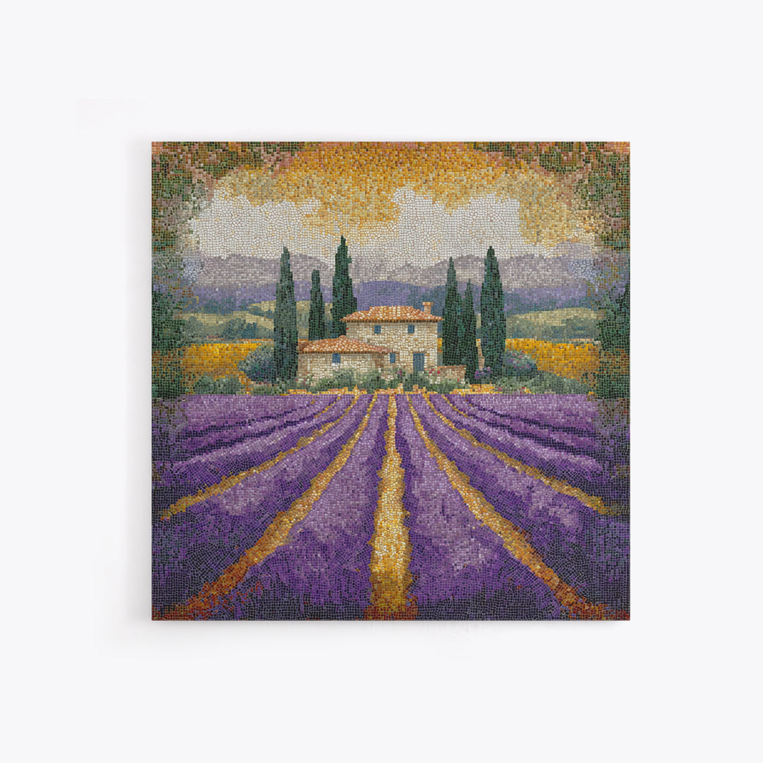 Lavender Field with Distant Stone Farmhouse Canvas Print, French Country Art, Landscape Painting, Farmhouse Decor, Country, FCA-1x1-49