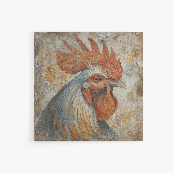 Rooster Portrait in Rustic French Palette Canvas Print, French Country Art, Botanical Prints, Farmhouse Decor, Country, FCA-1x1-50